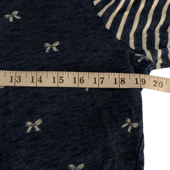 Madewell Top Women's Size Large Bow Blue 3/4 Sleeve Exposed Back Zipper Twee - Picture 6 of 7